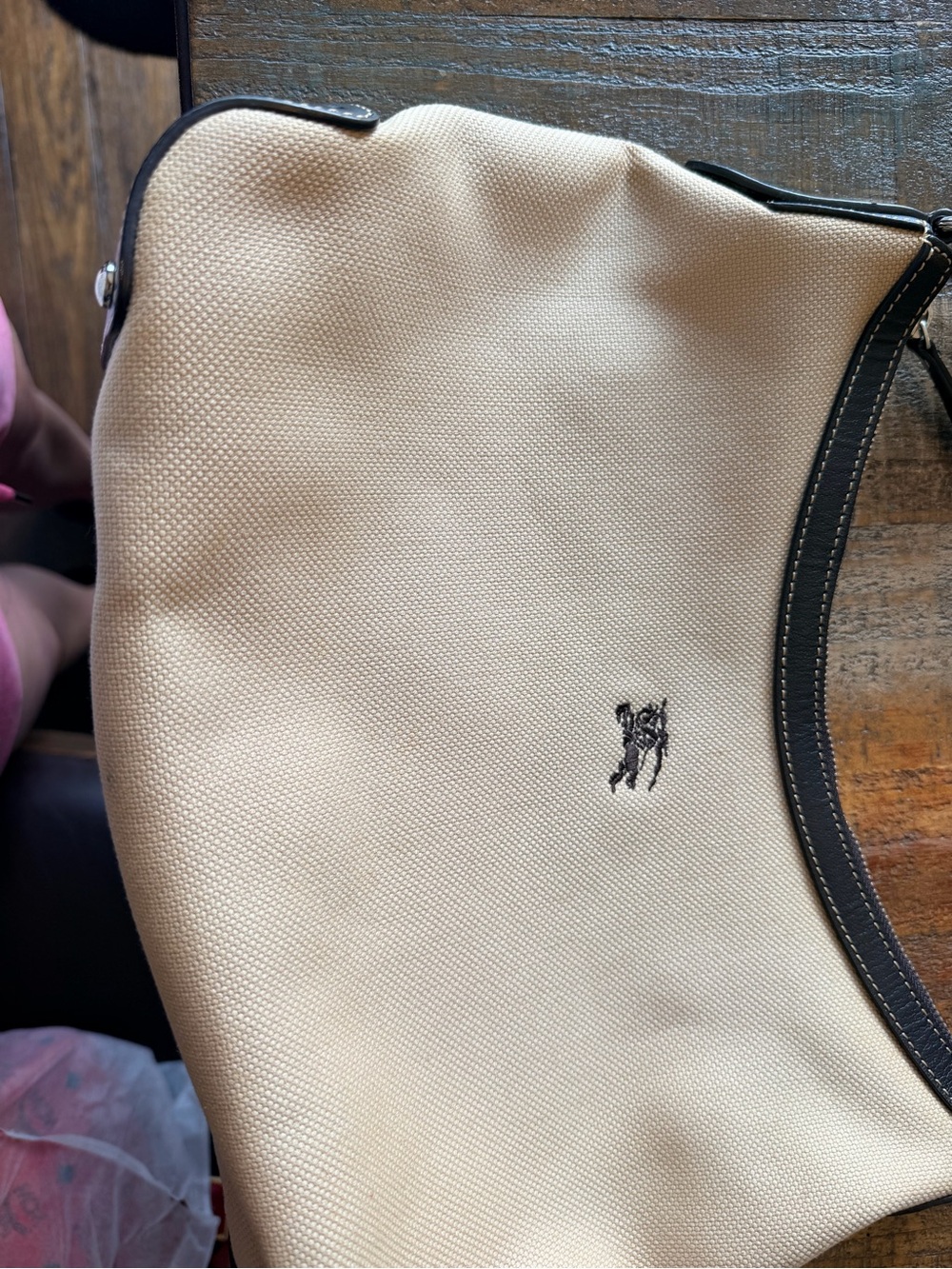 Burberry Beige Canvas Shoulder Bag with Black Trim - Picture 3 of 8